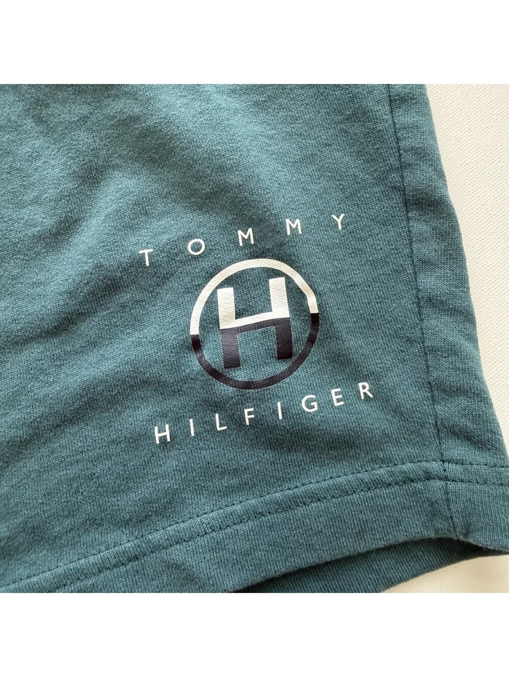 Tommy Hilfiger Mens M Sleepwear Lounge Shorts Teal Logo Drawstring Cotton
